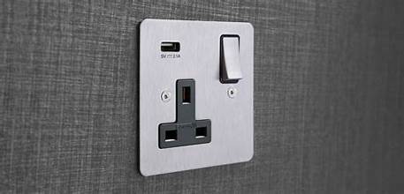 A newly installed double socket with USB ports in a tidy home office setting.